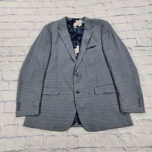 Alan Flusser MENS 44L Blue Check Sport Coat Blazer Two Button Jacket Floral